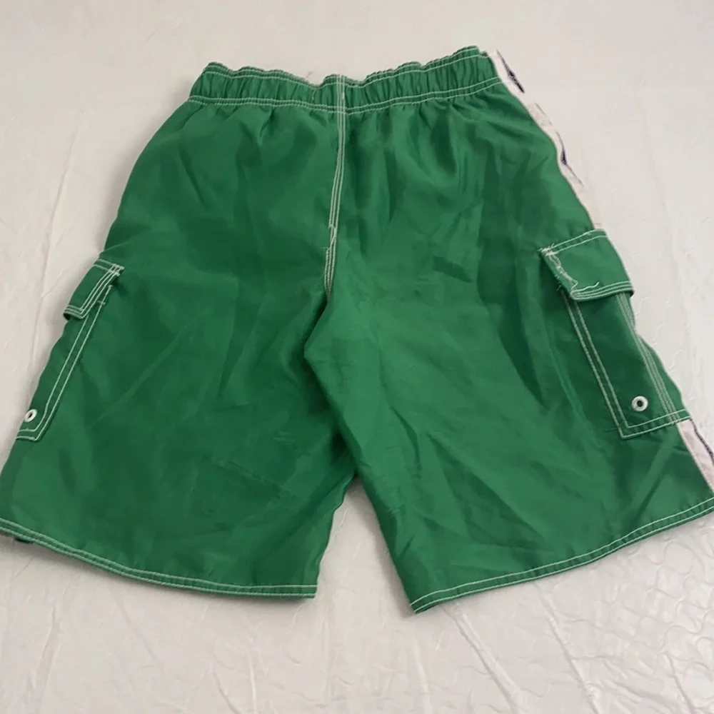 Old Navy green and white swim trunks with pockets